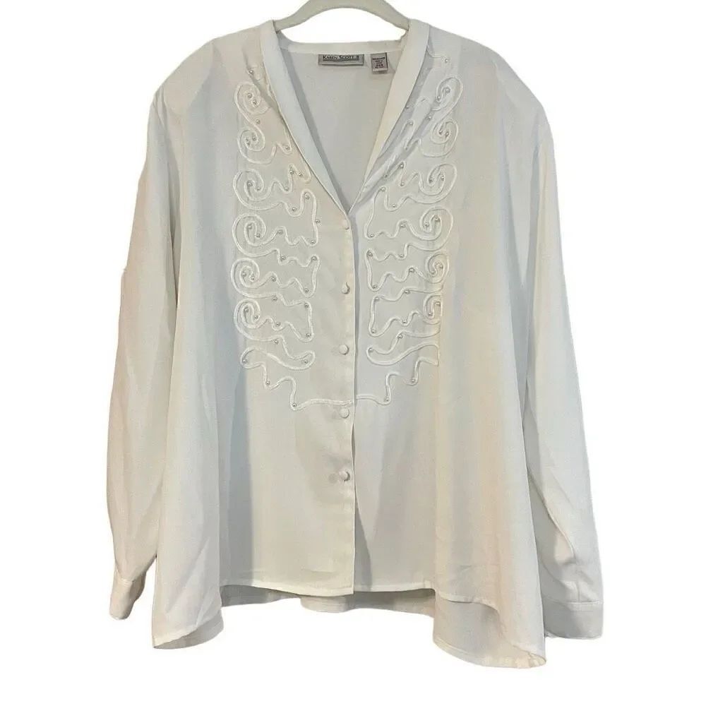 Karen Scott II Button Down Long Sleeve Blouse 22W